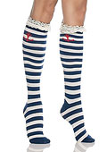 Leg Avenue Stripe Knee Highs with Lace Top and Woven Anchor (5591)