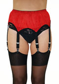 Nylon Dreams 6 Strap Black Lace Over Red Suspender Belt (NDSSL60R)